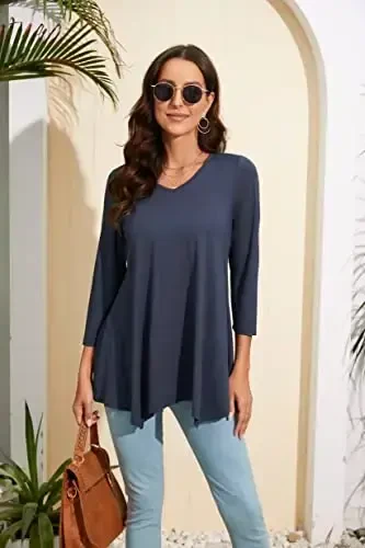 ENMAIN Women's Tops 3/4 Sleeve Dressy Casual Plus Size Tunic Tops to Wear with Leggings Swing Flare T-Shirt Loose Fit Blouses - 4