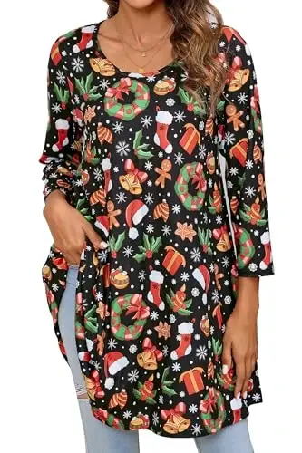 ENMAIN Women's Tops 3/4 Sleeve Dressy Casual Plus Size Tunic Tops to Wear with Leggings Swing Flare T-Shirt Loose Fit Blouses - MODAZONE