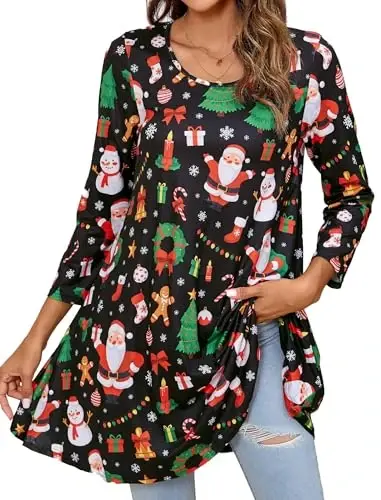 ENMAIN Women's Tops 3/4 Sleeve Dressy Casual Plus Size Tunic Tops to Wear with Leggings Swing Flare T-Shirt Loose Fit Blouses - 1