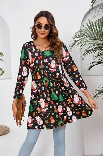ENMAIN Women's Tops 3/4 Sleeve Dressy Casual Plus Size Tunic Tops to Wear with Leggings Swing Flare T-Shirt Loose Fit Blouses - 4