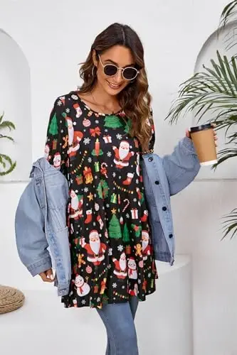 ENMAIN Women's Tops 3/4 Sleeve Dressy Casual Plus Size Tunic Tops to Wear with Leggings Swing Flare T-Shirt Loose Fit Blouses - 5