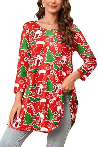 ENMAIN Women's Tops 3/4 Sleeve Dressy Casual Plus Size Tunic Tops to Wear with Leggings Swing Flare T-Shirt Loose Fit Blouses - 1