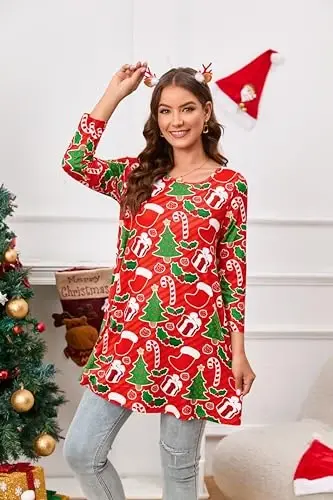 ENMAIN Women's Tops 3/4 Sleeve Dressy Casual Plus Size Tunic Tops to Wear with Leggings Swing Flare T-Shirt Loose Fit Blouses - 3