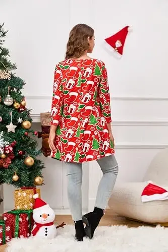 ENMAIN Women's Tops 3/4 Sleeve Dressy Casual Plus Size Tunic Tops to Wear with Leggings Swing Flare T-Shirt Loose Fit Blouses - 5