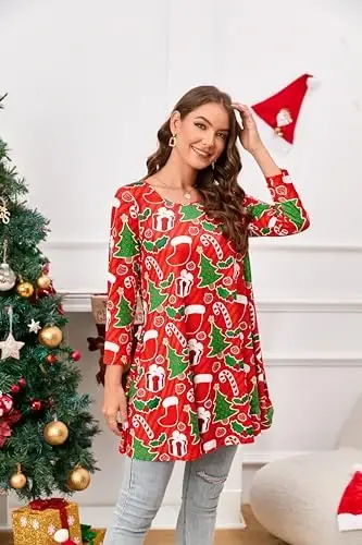 ENMAIN Women's Tops 3/4 Sleeve Dressy Casual Plus Size Tunic Tops to Wear with Leggings Swing Flare T-Shirt Loose Fit Blouses - 6