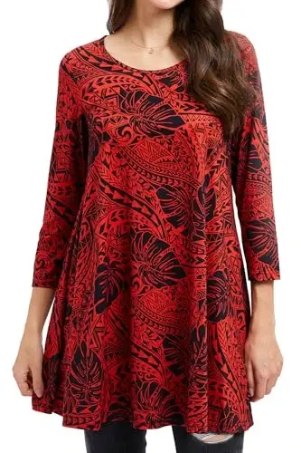ENMAIN Women's Tops 3/4 Sleeve Dressy Casual Plus Size Tunic Tops to Wear with Leggings Swing Flare T-Shirt Loose Fit Blouses - MODAZONE