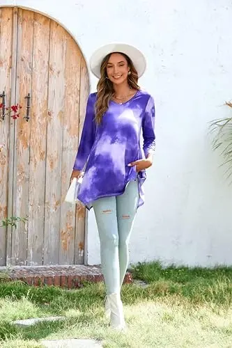 ENMAIN Women's Tops 3/4 Sleeve Dressy Casual Plus Size Tunic Tops to Wear with Leggings Swing Flare T-Shirt Loose Fit Blouses - 4