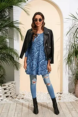 ENMAIN Women's Tops 3/4 Sleeve Dressy Casual Plus Size Tunic Tops to Wear with Leggings Swing Flare T-Shirt Loose Fit Blouses - 6