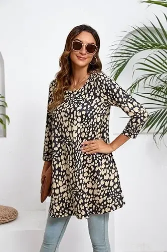 ENMAIN Women's Tops 3/4 Sleeve Dressy Casual Plus Size Tunic Tops to Wear with Leggings Swing Flare T-Shirt Loose Fit Blouses - 6