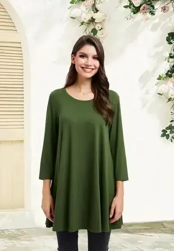 ENMAIN Women's Tops 3/4 Sleeve Dressy Casual Plus Size Tunic Tops to Wear with Leggings Swing Flare T-Shirt Loose Fit Blouses - 5