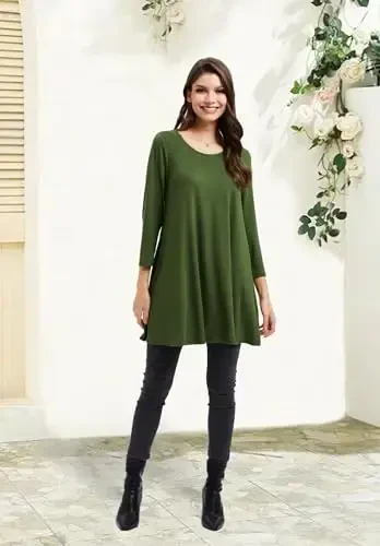 ENMAIN Women's Tops 3/4 Sleeve Dressy Casual Plus Size Tunic Tops to Wear with Leggings Swing Flare T-Shirt Loose Fit Blouses - 6