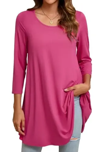 ENMAIN Women's Tops 3/4 Sleeve Dressy Casual Plus Size Tunic Tops to Wear with Leggings Swing Flare T-Shirt Loose Fit Blouses - 1
