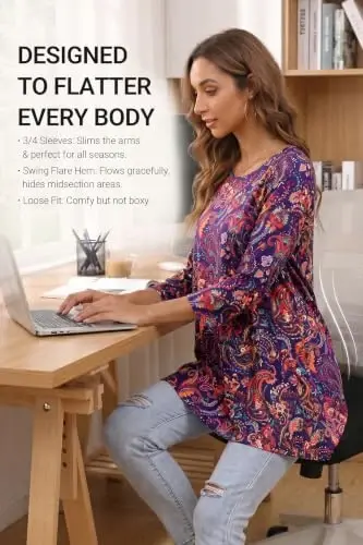 ENMAIN Womens Tops 3/4 Sleeve Tunic Tops Dressy Casual Plus Size Tunic To Wear With Leggings Swing Shirt Loose Fit Blouses - 3