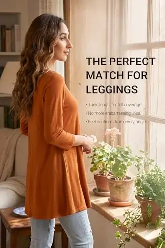 ENMAIN Womens Tops 3/4 Sleeve Tunic Tops Dressy Casual Plus Size Tunic To Wear With Leggings Swing Shirt Loose Fit Blouses - 2