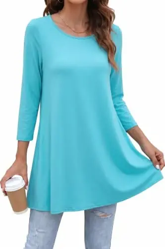 ENMAIN Womens Tops 3/4 Sleeve Tunic Tops Dressy Casual Plus Size Tunic To Wear With Leggings Swing Shirt Loose Fit Blouses - 1