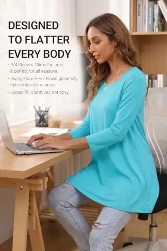 ENMAIN Womens Tops 3/4 Sleeve Tunic Tops Dressy Casual Plus Size Tunic To Wear With Leggings Swing Shirt Loose Fit Blouses - 3