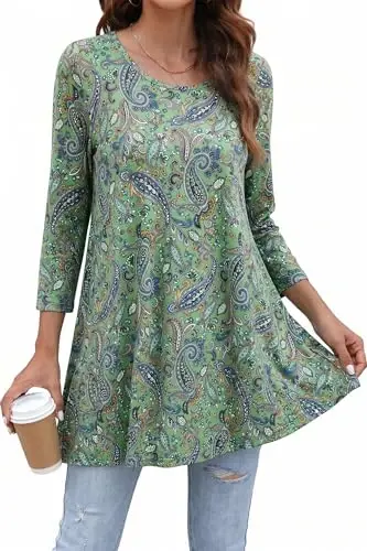 ENMAIN Womens Tops 3/4 Sleeve Tunic Tops Dressy Casual Plus Size Tunic To Wear With Leggings Swing Shirt Loose Fit Blouses 