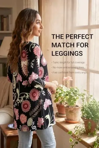 ENMAIN Womens Tops 3/4 Sleeve Tunic Tops Dressy Casual Plus Size Tunic To Wear With Leggings Swing Shirt Loose Fit Blouses - 2