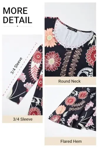 ENMAIN Womens Tops 3/4 Sleeve Tunic Tops Dressy Casual Plus Size Tunic To Wear With Leggings Swing Shirt Loose Fit Blouses - 4