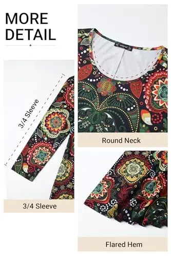 ENMAIN Womens Tops 3/4 Sleeve Tunic Tops Dressy Casual Plus Size Tunic To Wear With Leggings Swing Shirt Loose Fit Blouses - 4