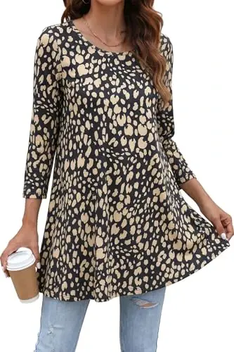 ENMAIN Womens Tops 3/4 Sleeve Tunic Tops Dressy Casual Plus Size Tunic To Wear With Leggings Swing Shirt Loose Fit Blouses 