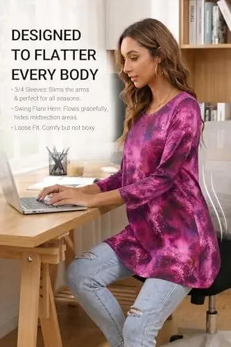ENMAIN Womens Tops 3/4 Sleeve Tunic Tops Dressy Casual Plus Size Tunic To Wear With Leggings Swing Shirt Loose Fit Blouses - 3