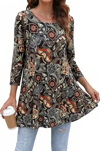 ENMAIN Womens Tops 3/4 Sleeve Tunic Tops Dressy Casual Plus Size Tunic To Wear With Leggings Swing Shirt Loose Fit Blouses - 1