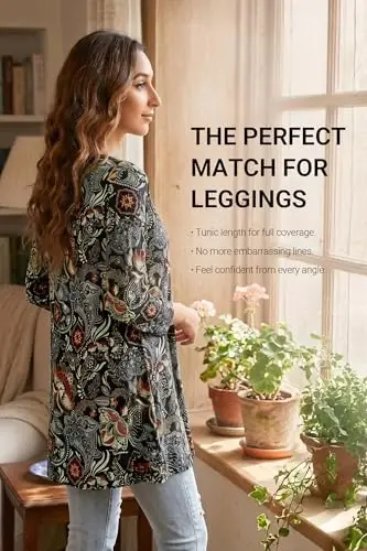 ENMAIN Womens Tops 3/4 Sleeve Tunic Tops Dressy Casual Plus Size Tunic To Wear With Leggings Swing Shirt Loose Fit Blouses - 2