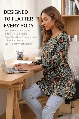 ENMAIN Womens Tops 3/4 Sleeve Tunic Tops Dressy Casual Plus Size Tunic To Wear With Leggings Swing Shirt Loose Fit Blouses - 3
