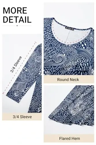 ENMAIN Womens Tops 3/4 Sleeve Tunic Tops Dressy Casual Plus Size Tunic To Wear With Leggings Swing Shirt Loose Fit Blouses - 4
