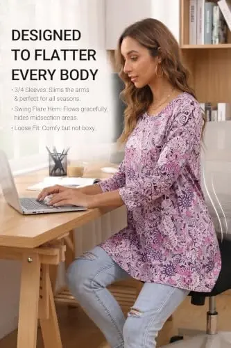 ENMAIN Womens Tops 3/4 Sleeve Tunic Tops Dressy Casual Plus Size Tunic To Wear With Leggings Swing Shirt Loose Fit Blouses - 3