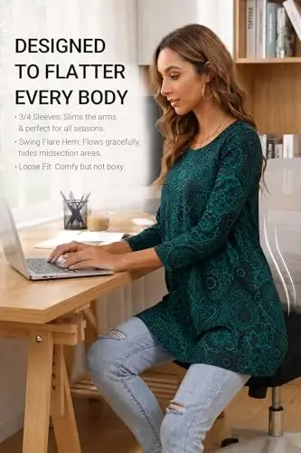 ENMAIN Womens Tops 3/4 Sleeve Tunic Tops Dressy Casual Plus Size Tunic To Wear With Leggings Swing Shirt Loose Fit Blouses - 3