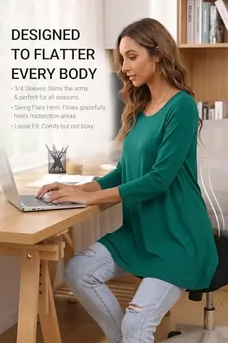 ENMAIN Womens Tops 3/4 Sleeve Tunic Tops Dressy Casual Plus Size Tunic To Wear With Leggings Swing Shirt Loose Fit Blouses - 3