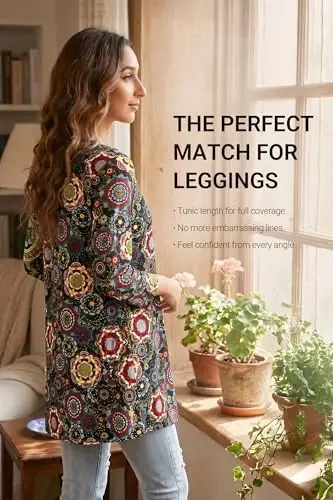 ENMAIN Womens Tops 3/4 Sleeve Tunic Tops Dressy Casual Plus Size Tunic To Wear With Leggings Swing Shirt Loose Fit Blouses - 2