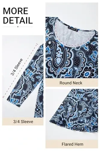 ENMAIN Womens Tops 3/4 Sleeve Tunic Tops Dressy Casual Plus Size Tunic To Wear With Leggings Swing Shirt Loose Fit Blouses - 4