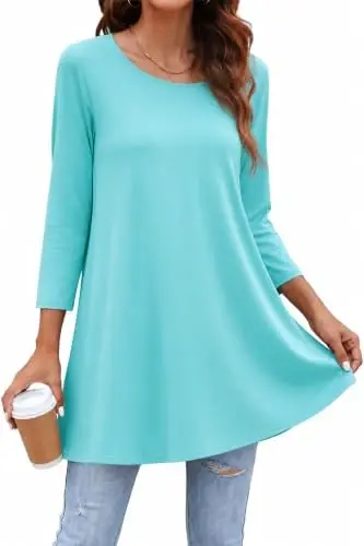 ENMAIN Womens Tops 3/4 Sleeve Tunic Tops Dressy Casual Plus Size Tunic To Wear With Leggings Swing Shirt Loose Fit Blouses 