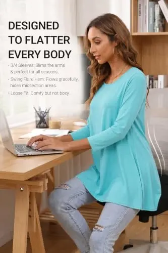 ENMAIN Womens Tops 3/4 Sleeve Tunic Tops Dressy Casual Plus Size Tunic To Wear With Leggings Swing Shirt Loose Fit Blouses - 3