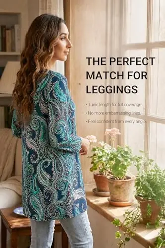 ENMAIN Womens Tops 3/4 Sleeve Tunic Tops Dressy Casual Plus Size Tunic To Wear With Leggings Swing Shirt Loose Fit Blouses - 2