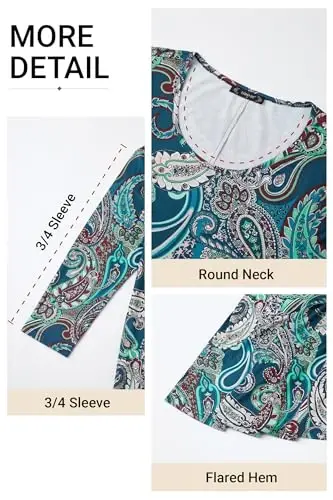 ENMAIN Womens Tops 3/4 Sleeve Tunic Tops Dressy Casual Plus Size Tunic To Wear With Leggings Swing Shirt Loose Fit Blouses - 4