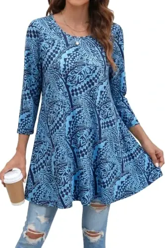 ENMAIN Womens Tops 3/4 Sleeve Tunic Tops Dressy Casual Plus Size Tunic To Wear With Leggings Swing Shirt Loose Fit Blouses - 1
