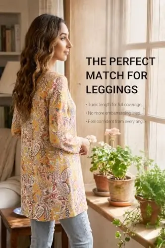ENMAIN Womens Tops 3/4 Sleeve Tunic Tops Dressy Casual Plus Size Tunic To Wear With Leggings Swing Shirt Loose Fit Blouses - 2
