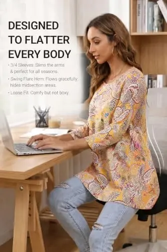 ENMAIN Womens Tops 3/4 Sleeve Tunic Tops Dressy Casual Plus Size Tunic To Wear With Leggings Swing Shirt Loose Fit Blouses - 3