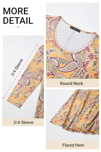 ENMAIN Womens Tops 3/4 Sleeve Tunic Tops Dressy Casual Plus Size Tunic To Wear With Leggings Swing Shirt Loose Fit Blouses - 4
