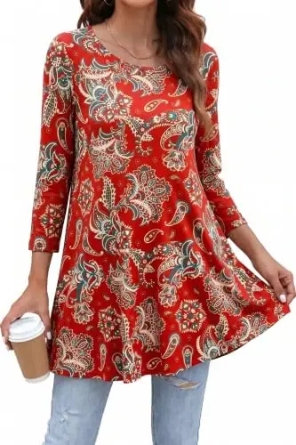 ENMAIN Womens Tops 3/4 Sleeve Tunic Tops Dressy Casual Plus Size Tunic To Wear With Leggings Swing Shirt Loose Fit Blouses - 1