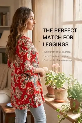 ENMAIN Womens Tops 3/4 Sleeve Tunic Tops Dressy Casual Plus Size Tunic To Wear With Leggings Swing Shirt Loose Fit Blouses - 2