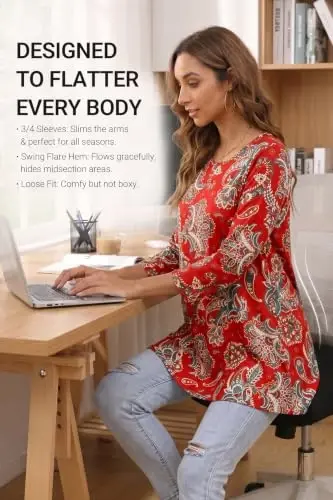 ENMAIN Womens Tops 3/4 Sleeve Tunic Tops Dressy Casual Plus Size Tunic To Wear With Leggings Swing Shirt Loose Fit Blouses - 3