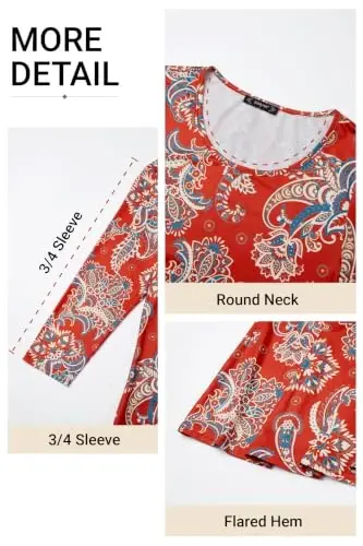 ENMAIN Womens Tops 3/4 Sleeve Tunic Tops Dressy Casual Plus Size Tunic To Wear With Leggings Swing Shirt Loose Fit Blouses - 4