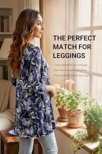 ENMAIN Womens Tops 3/4 Sleeve Tunic Tops Dressy Casual Plus Size Tunic To Wear With Leggings Swing Shirt Loose Fit Blouses - 2