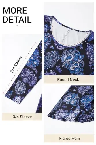 ENMAIN Womens Tops 3/4 Sleeve Tunic Tops Dressy Casual Plus Size Tunic To Wear With Leggings Swing Shirt Loose Fit Blouses - 4