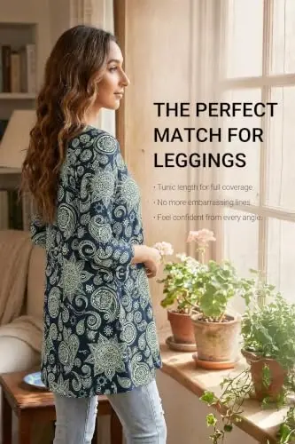 ENMAIN Womens Tops 3/4 Sleeve Tunic Tops Dressy Casual Plus Size Tunic To Wear With Leggings Swing Shirt Loose Fit Blouses - 2